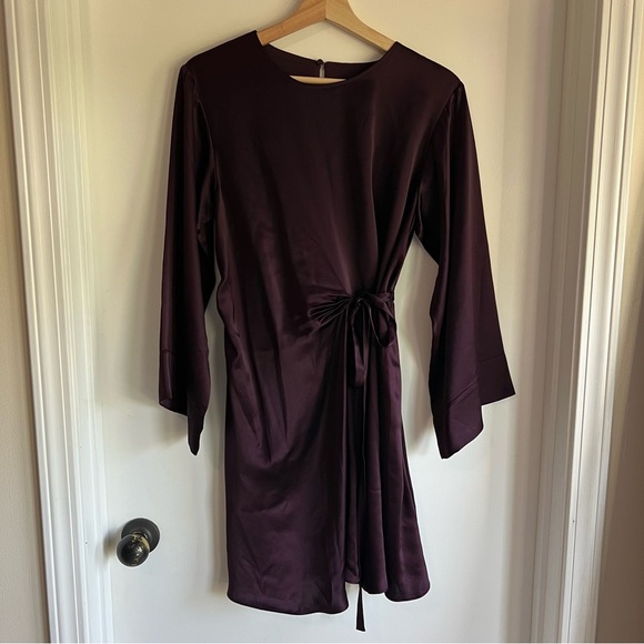 Banana Republic Treccia Hammered Satin Dress in Purple Prune, Size Small - Picture 3 of 13